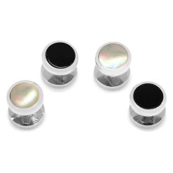 Double Sided Onyx and Mother of Pearl Round Beveled Studs