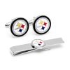 Silver Pittsburgh Steelers Cufflinks and Tie Bar Gift Set