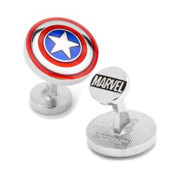 Transparent Enamel Captain America Domed Shield Cufflinks