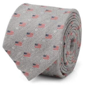 Light Gray Herringbone American Flag Men's Tie