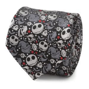 DN-NBC-PN-BK-TR Disney The Nightmare Before Christmas Black Gray Pattern Men's Tie