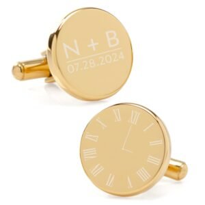 OB-309-GCLOCK Custom Clock Engravable Gold Cufflinks
