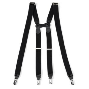 Black Leather/Silver Clip X Back Suspenders
