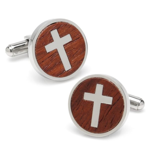 OB-CRW-STL_7a2f1ac9-81c1-492f-bab1-bd3cbc7868d8 Cross Round Wood Stainless Steel Cufflinks