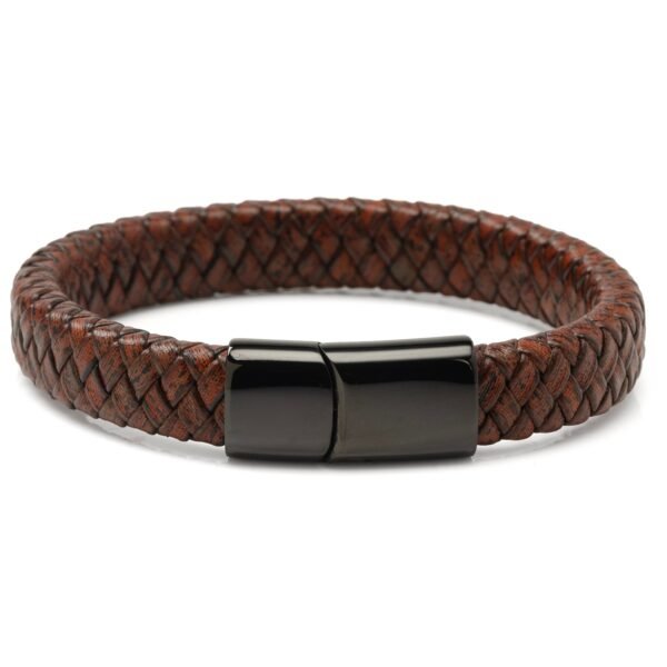 OB-DNL359-BR_6dfd331e-f9e8-4a13-bb17-b6b19cda23d8 Red Brown Braided Leather Bracelet with Gunmetal Stainless Steel Magnetic Clasp