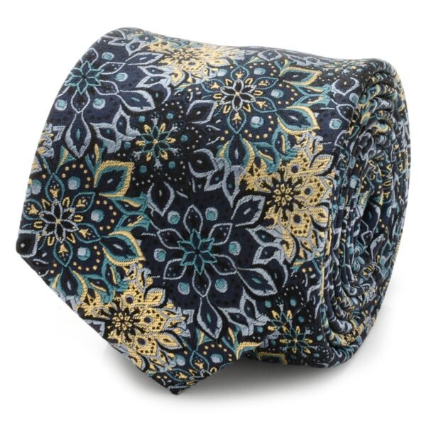 OB-FL-BK-TR Kaleido Floral Navy Tan Accented Men's Tie