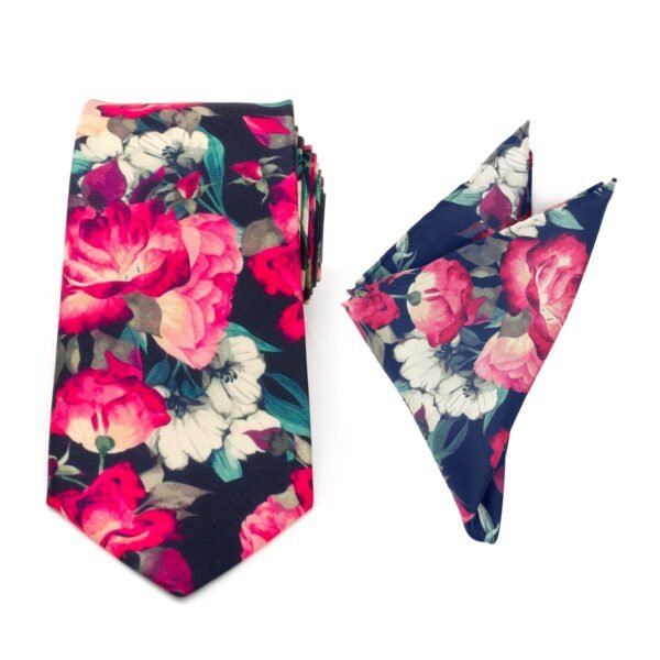 OB-FLRS-NVY-NP Painted Floral Navy Necktie and Pocket Square Gift Set