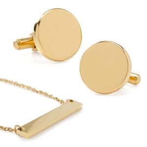 OB-GSTL-ENB-CNL Stainless Steel Gold Engravable Bar Necklace and Cufflinks Gift Set