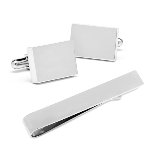OB-RECS-CT Engravable Rectangle Cufflinks and Tie Bar Gift Set