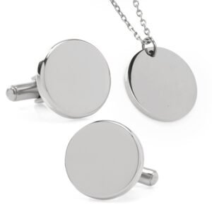 OB-STL-EN-CNL Stainless Steel Engravable Necklace and Cufflinks Gift Set