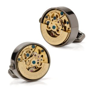 Gunmetal and Gold Kinetic Watch Movement Cufflinks