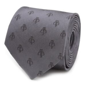 SW-MD-GRY-TR Star Wars Mandalorian Mythosaur Gray Silk Tie