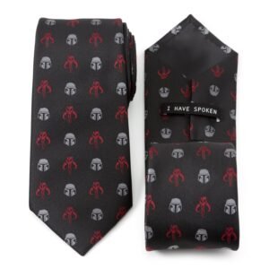 SW-MND-RDBK-TR Star Wars Mandalorian and Mythosaur Red and Black Tie