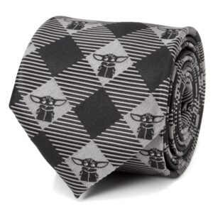 SW-MND-YDA-PL-BK-TR Star Wars Grogu Black Plaid Tie