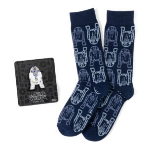 Star Wars R2-D2 Light and Dark Blue Dress Socks and Lapel Pin Gift Set